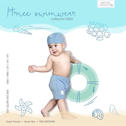  Set quần mũ bơi Hrnee xanh sky 22Hr04 size 18-24m 