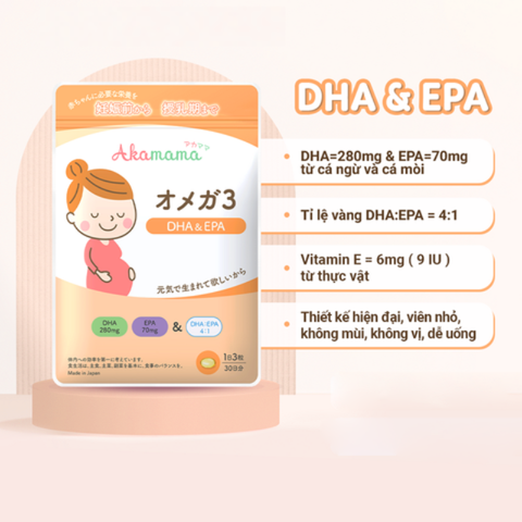  Viên uống Akamama Nhật Bản cho bầu bổ sung DHA & EPA 90 viên 