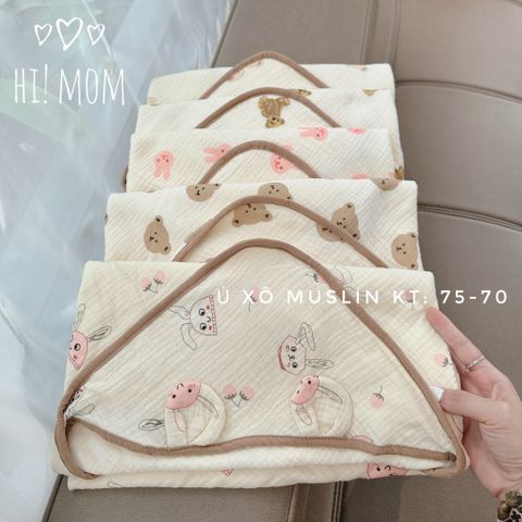  Chăn ủ Hi Mom xô Muslin tai gấu 70x75cm 