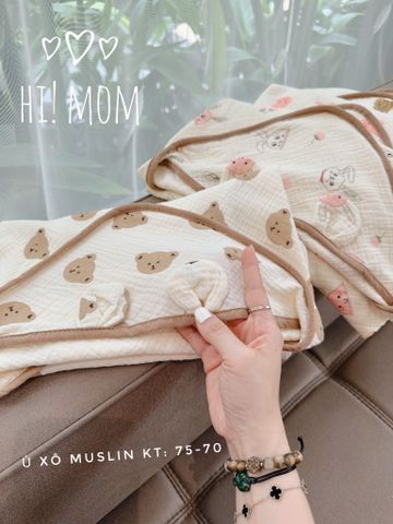  Chăn ủ Hi Mom xô Muslin tai gấu 70x75cm 