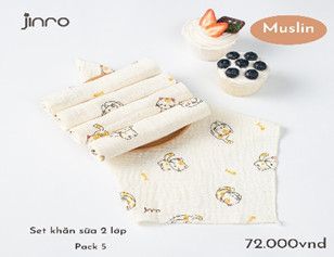  Set 5 khăn sữa Jinro muslin 30cmx30cm 