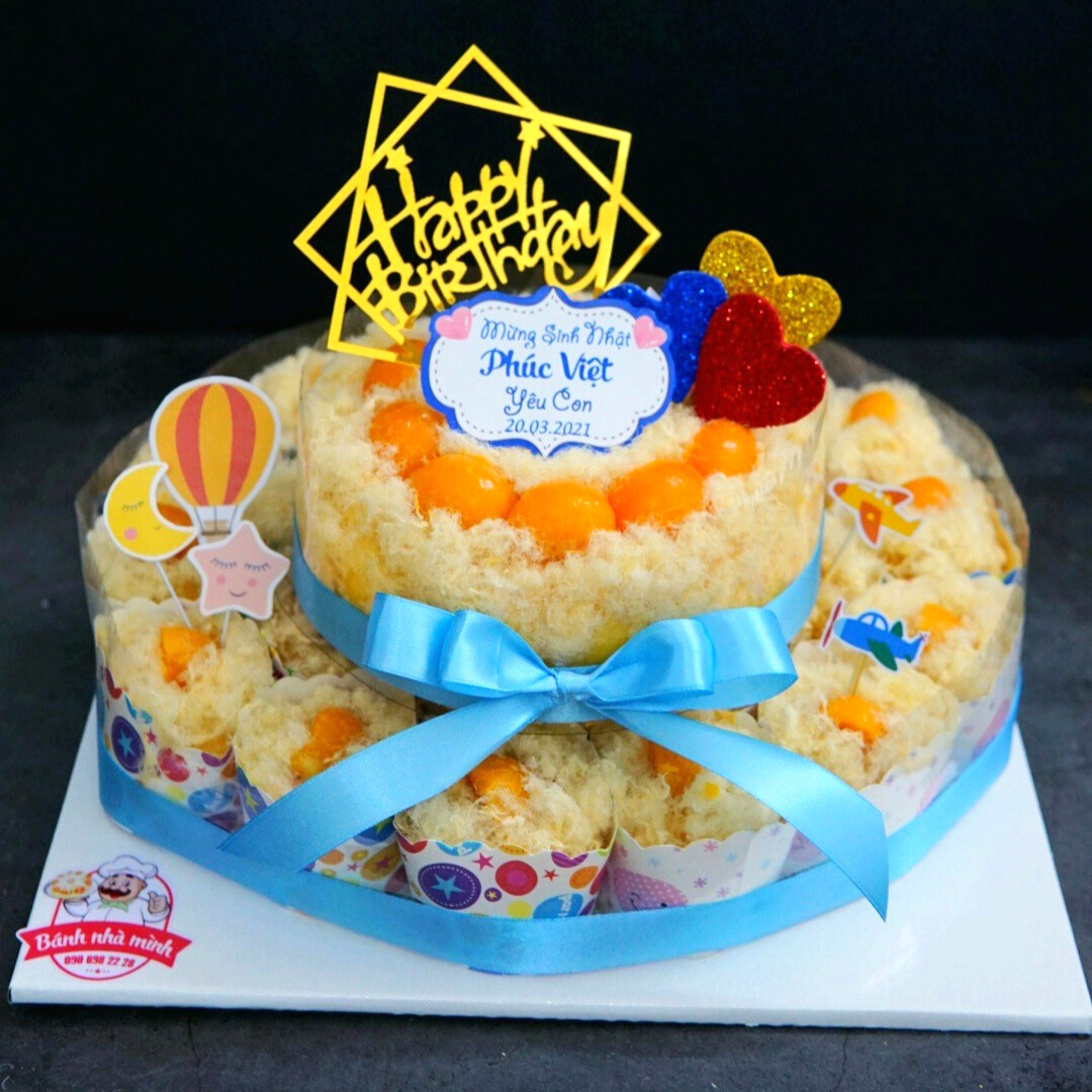 Thôi Nôi Sinh Nhật Bé gái/ bé trai bánh 2 tầng Cupcakes & bông lan Bình Minh SN43