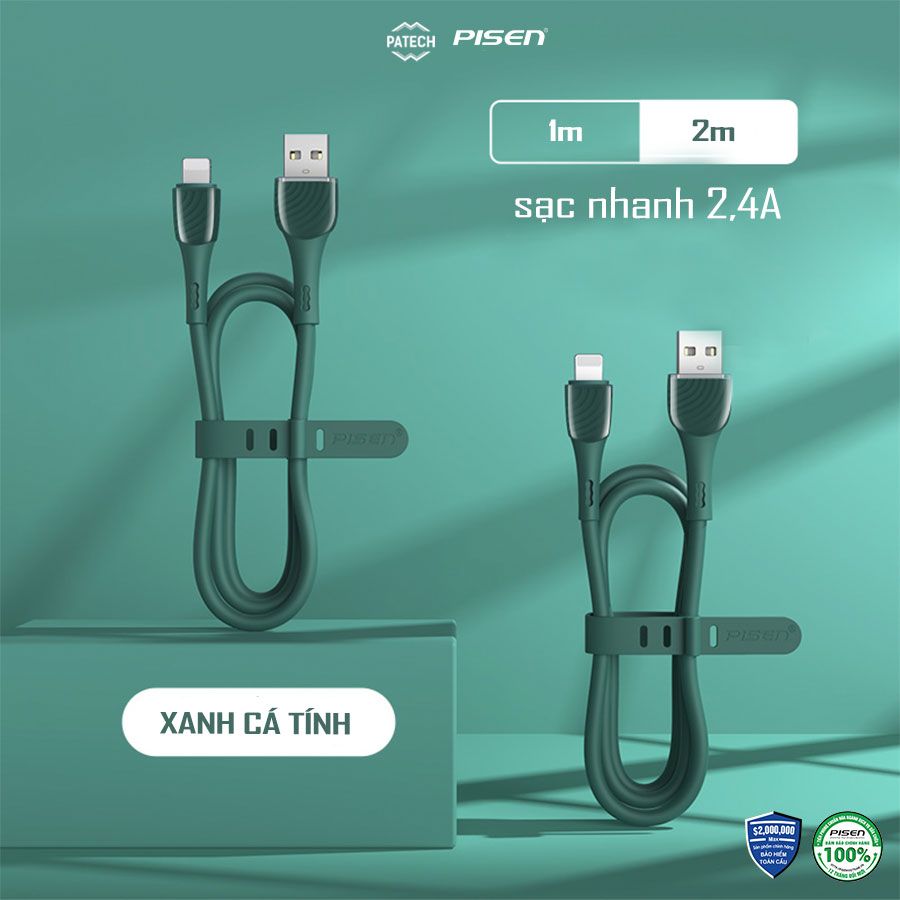 Cáp PISEN Lightning Colorful Liquid Silicone 2.4A 12000mm