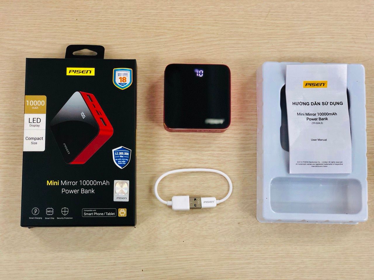 Sạc dự phòng PISEN Mini Mirror 10000mAh - FastCharging - Thời trang, thông minh , sành điệu