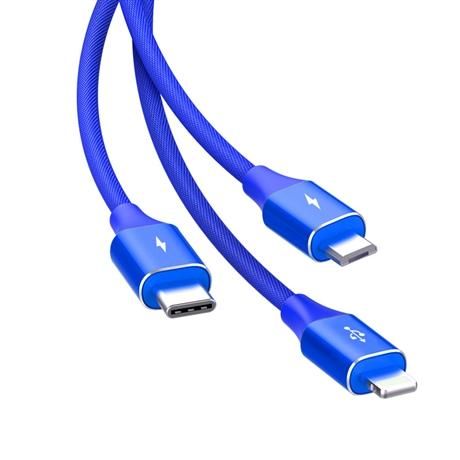 Cáp PISEN 3 trong 1 (Lightning/Type-C/ Micro, 3A ) Aluminum alloy braided 1200mm - Cáp 3 bện 3A 1m2