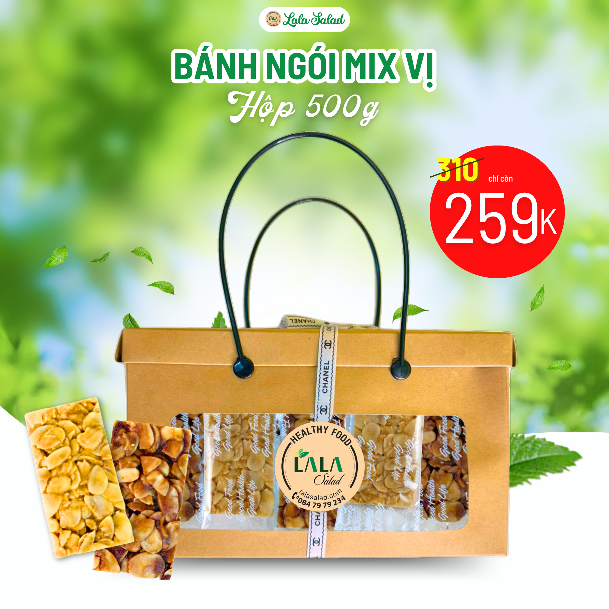 Hộp Bánh Ngói Hạnh Nhân Mix Vị ( Truyền Thống - Trà Xanh - Socola )