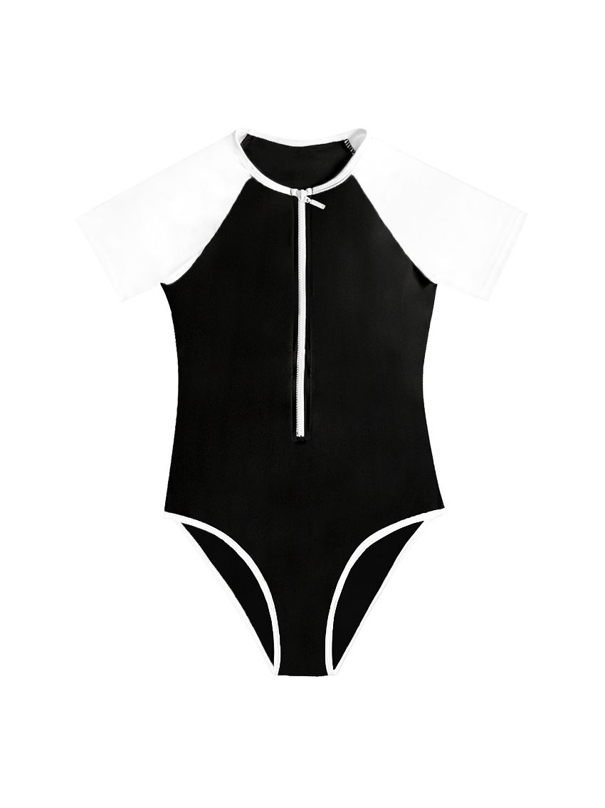 Đồ bơi Bold Bikini liền mảnh tay ngắn phối màu trắng đen - College Attendant