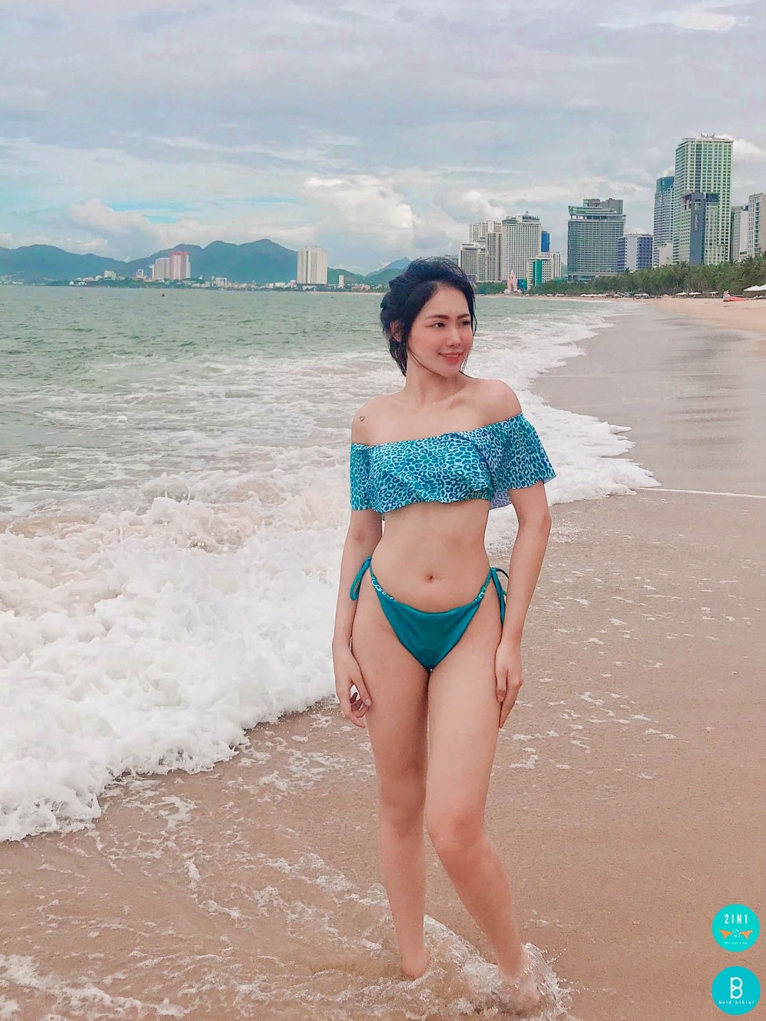 Quần bơi 2IN1 (Mặc được cả 2 mặt) form basic - Turquoise Cheetah Basic Bottom 2 in 1