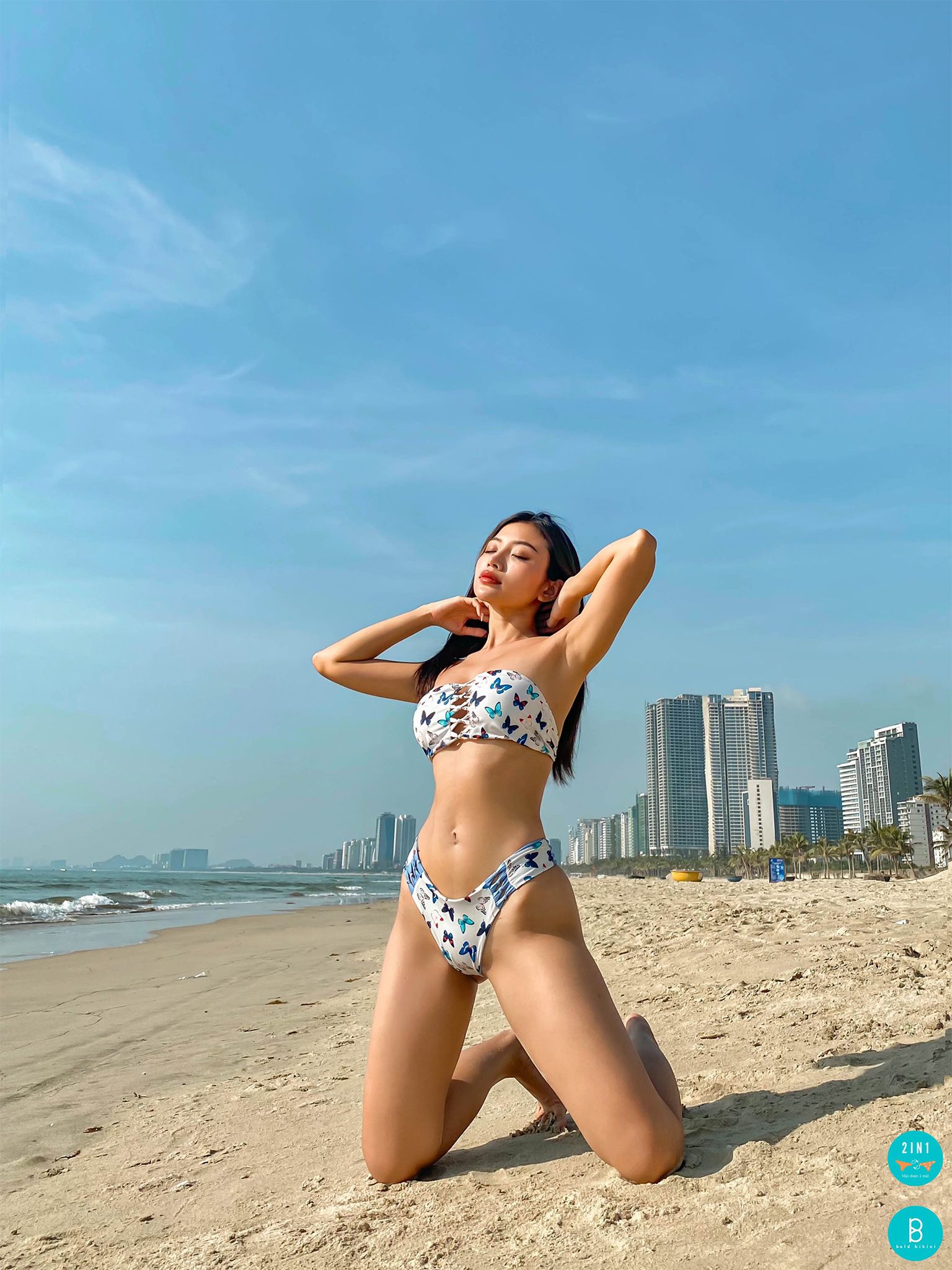 Quần bơi 2IN1 (Mặc được cả 2 mặt) thắt nút kiểu Mermaid họa tiết bướm - TROP41 Mermaid Bottom 2IN1