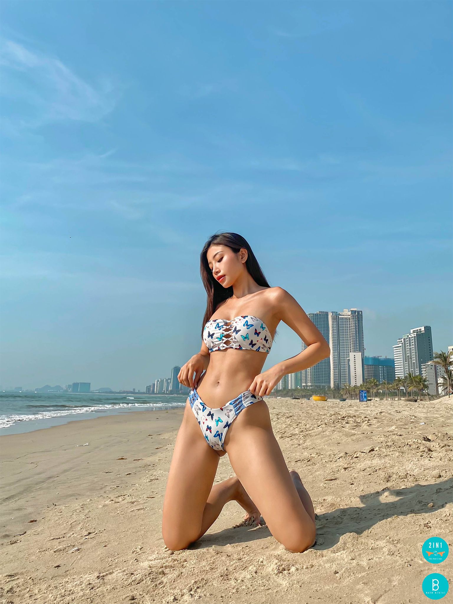 Quần bơi 2IN1 (Mặc được cả 2 mặt) thắt nút kiểu Mermaid họa tiết bướm - TROP41 Mermaid Bottom 2IN1