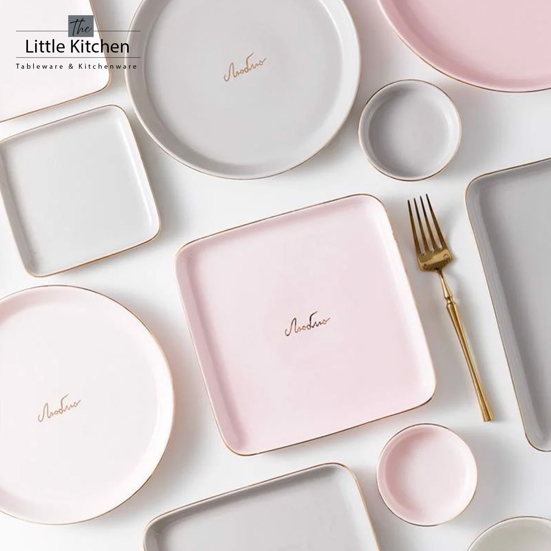 Bộ bát đĩa màu pastel hồng ghi, chất liệu gốm cao cấp, thiết kế trang nhã, hình dáng phù hợp với nhiều món ăn.