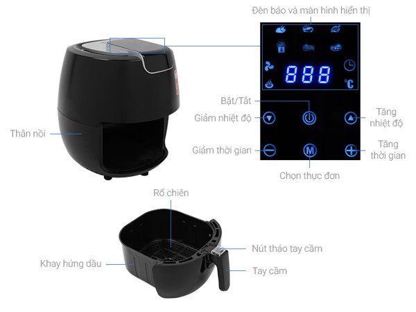 Nồi chiên điện tử 5.5L Mishio MK165 (màu đen)