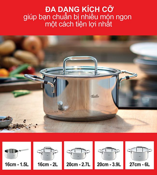 Bộ nồi Đức inox cao cấp Fissler Bonn 5 món, tích hợp tất cả những phát minh đột phá của Fissler.