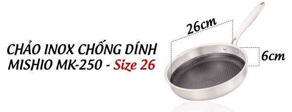 Chảo Black Cube Mishio MK250 size 26cm (chống dính vân inox an toàn hơn men chống dính)