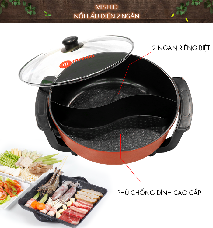 Nồi lẩu điện 2 ngăn Mishio MK112