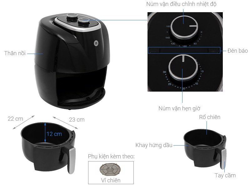 Nồi Chiên Không Dầu 5.0L Mishio MK268