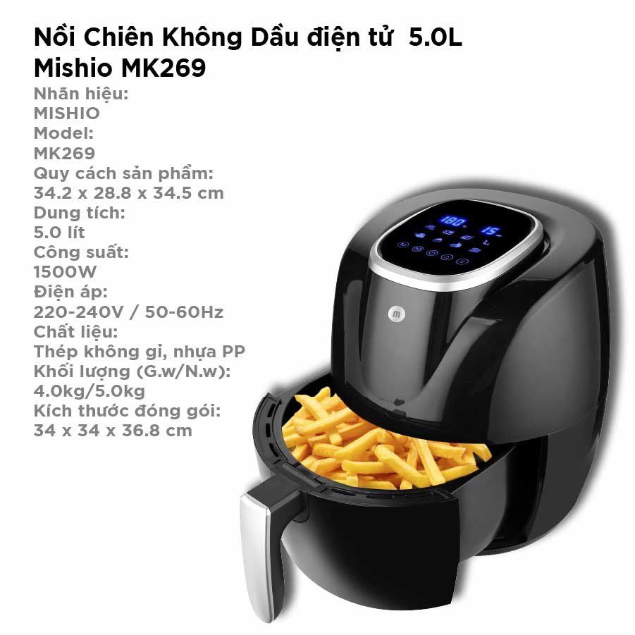 Nồi Chiên Không Dầu điện tử 5.0L Mishio MK269