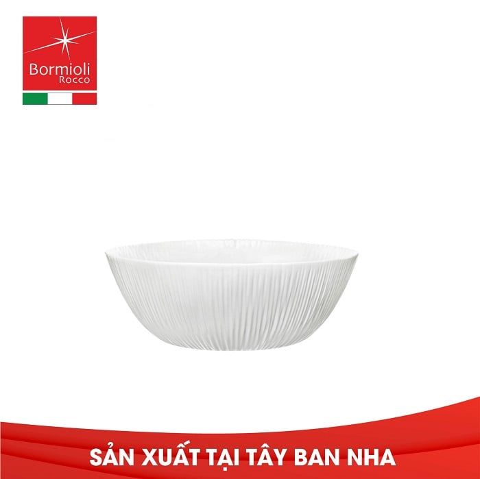 Tô Tây Ban Nha Bormioli Coconut, đường kính 23cm. Sứ thủy tinh cường lực. Dùng được lò vi sóng và máy rửa.