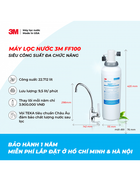 MÁY LỌC NƯỚC LẮP DƯỚI BỒN RỬA 3MFF100 + VÒI TEKA IN912 - 3M FF100