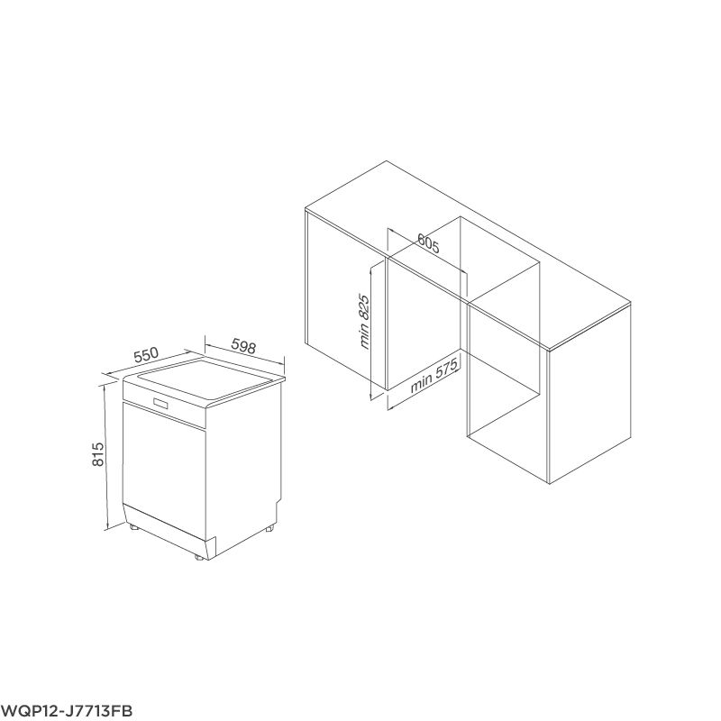 Máy rửa chén âm tủ hoàn toàn WQP12-J7713FB - Malloca