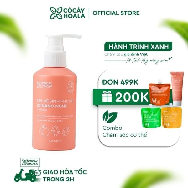 Dung dịch vệ sinh phụ nữ Gel X2 nano nghệ Cỏ Cây Hoa Lá phiên bản mới 150ml Làm Sạch, Ngừa Vi Khuẩn