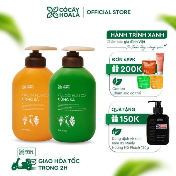 Combo Dầu Gội Xả Thảo Dược Gừng Sả Cỏ Cây Hoa Lá 500g - Chăm sóc tóc bết dầu