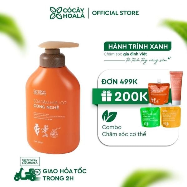 Sữa Tắm Thảo Dược Gừng Nghệ Cỏ Cây Hoa Lá 500g Làm Sạch Sâu, Ngăn Ngừa Mụn Trên Da