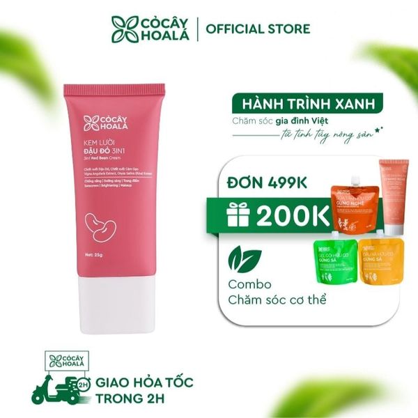 Kem Lười Đậu Đỏ 3in1 Cỏ Cây Hoa Lá 25g Chống Nắng, Dưỡng Sáng, Kem Nền Trang Điểm