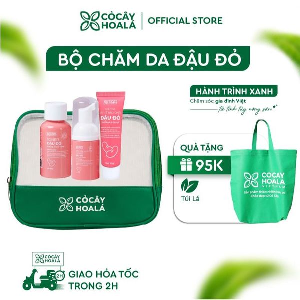 Túi Đi đi - Bộ sản phẩm chăm sóc da Đậu đỏ, nhỏ gọn khi mang đi du lịch