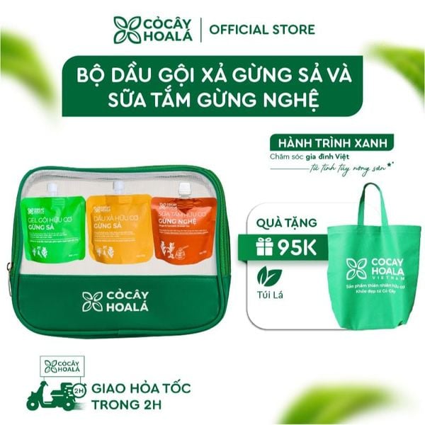Túi Đi đi - Bộ dầu gội xả Gừng Sả và sữa tắm Gừng Nghệ, nhỏ gọn khi mang đi du lịch
