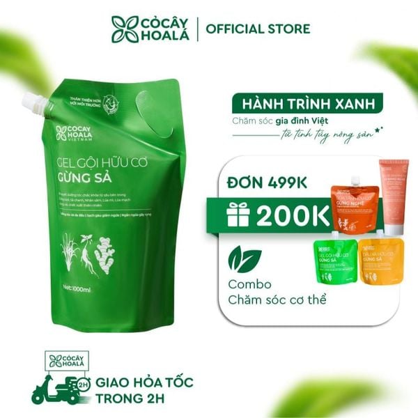 Túi Refill Dầu Gội Thảo Dược Gừng Sả 1000g Ngăn Tóc Bết Dầu Cỏ Cây Hoa Lá