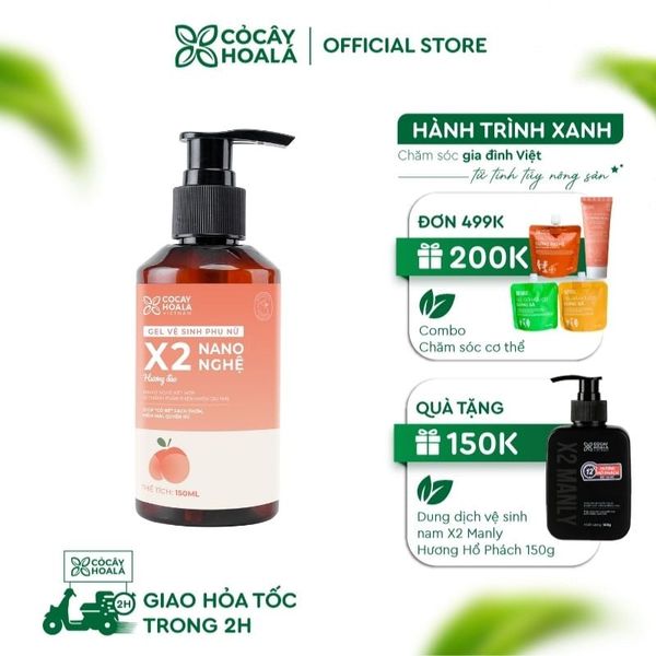 Dung dịch vệ sinh phụ nữ Gel X2 nano nghệ Cỏ Cây Hoa Lá 150g Làm Sạch, Ngừa Vi Khuẩn