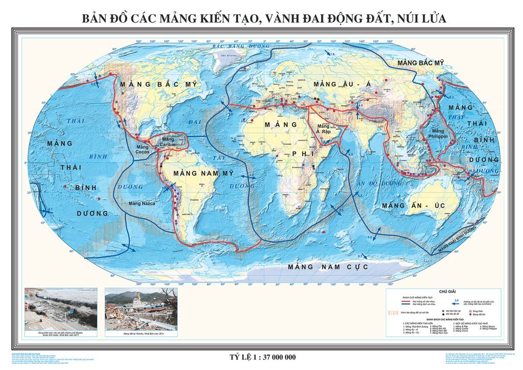 Bản đồ Các mảng kiến tạo, vành đai động đất, núi lửa