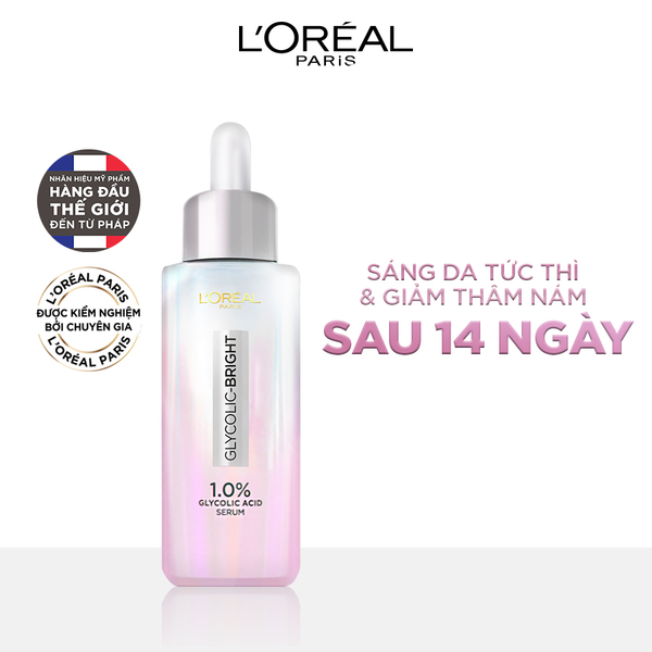 Serum L'oreal Paris Dưỡng Sáng Và Mờ Thâm Nám Glycolic Bright 1.0% Glycolic Acid (AHA)
