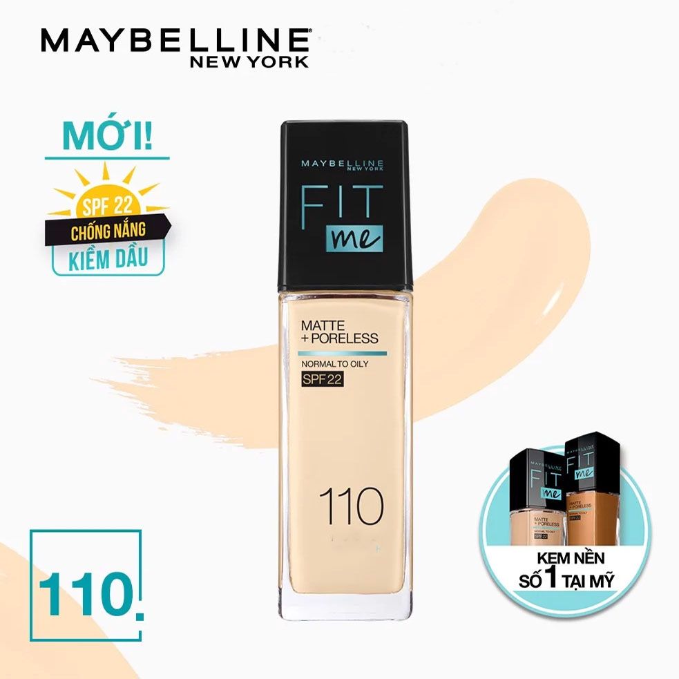  Kem Nền Maybelline Mịn Nhẹ Kiềm Dầu Chống Nắng Fit Me Matte Poreless Foundation SPF22 30ml 