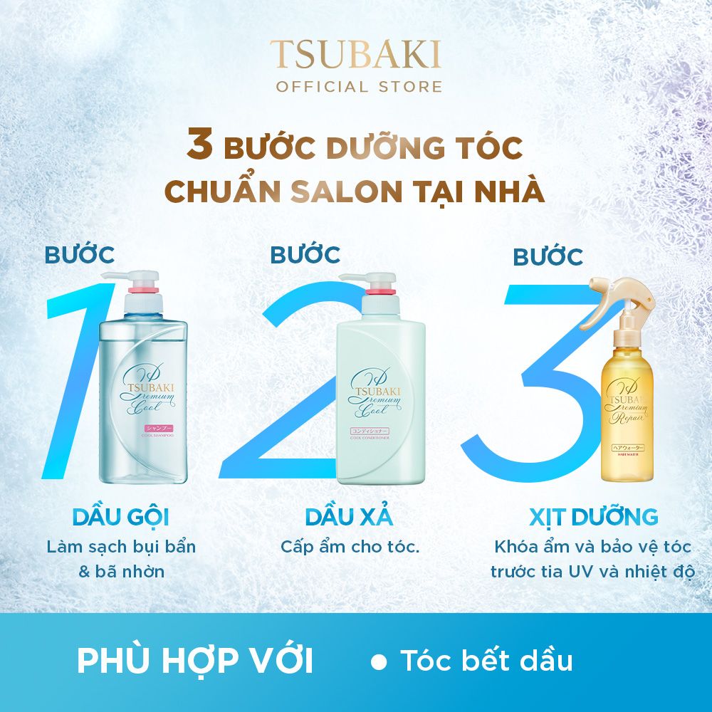  Bộ đôi gội xả sạch dầu mát lạnh và Xịt dưỡng tóc phục hồi hư tổn Tsubaki 