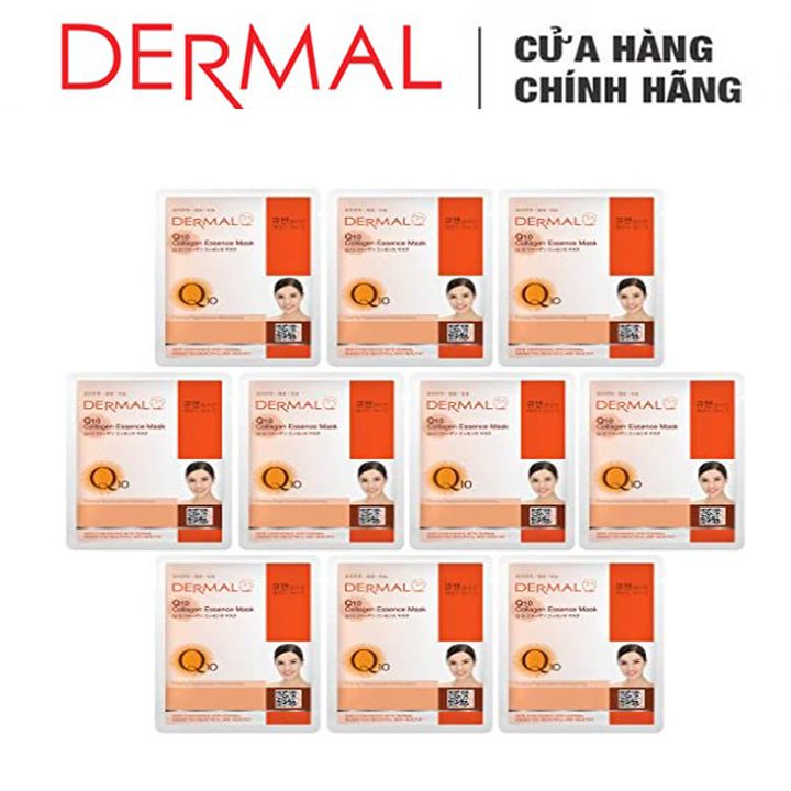  Mặt Nạ Dermal Tinh Chất Q10 Ngăn Ngừa Lão Hóa Da Q10 Collagen Essence Mask 23g - 10 Miếng 