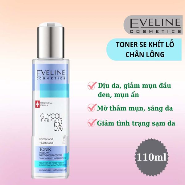 Toner Eveline Glycol Therapy 5% se khít lỗ chân lông 110ml