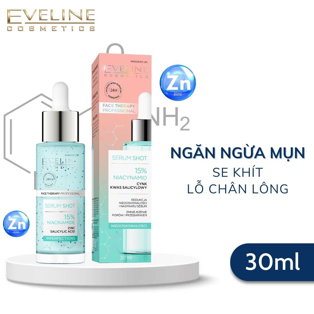  Tinh chất dưỡng da Eveline Serum Shot ngừa mụn se khít lỗ chân lông Niacinamide 30ml 