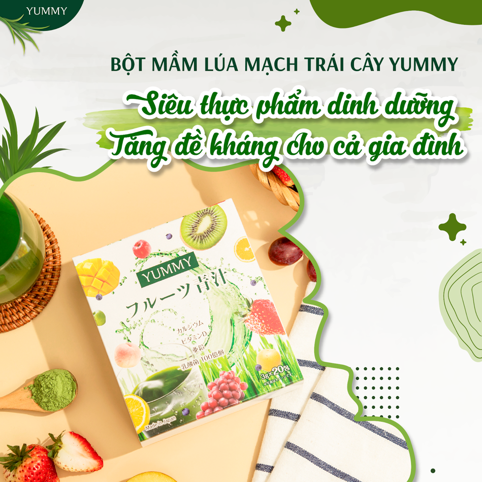  Bột Mầm Lúa Mạch Trái Cây Yummy Cho Bé Và Gia Đình Giúp Tăng Sức Đề Kháng Và Sức Khỏe - Hộp 20 gói 3g - Hàng Nội Địa Nhật 