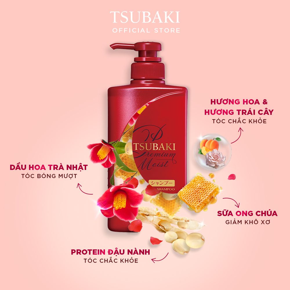  Bộ dầu gội - dầu xả dưỡng ẩm bóng mượt và xịt phục hồi ngăn rụng tóc Tsubaki 