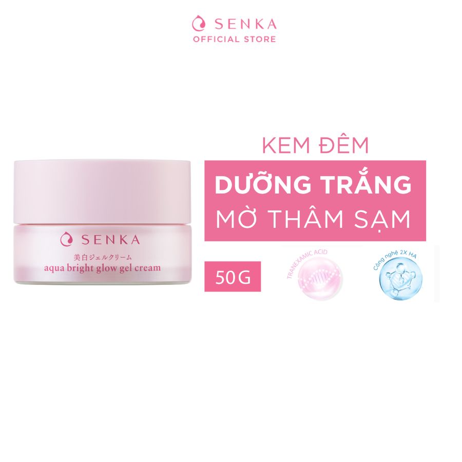  Kem Dưỡng Senka Sáng Da Mờ Thâm Sạm Ban Đêm Aqua Bright Glow Gel Cream 50g 