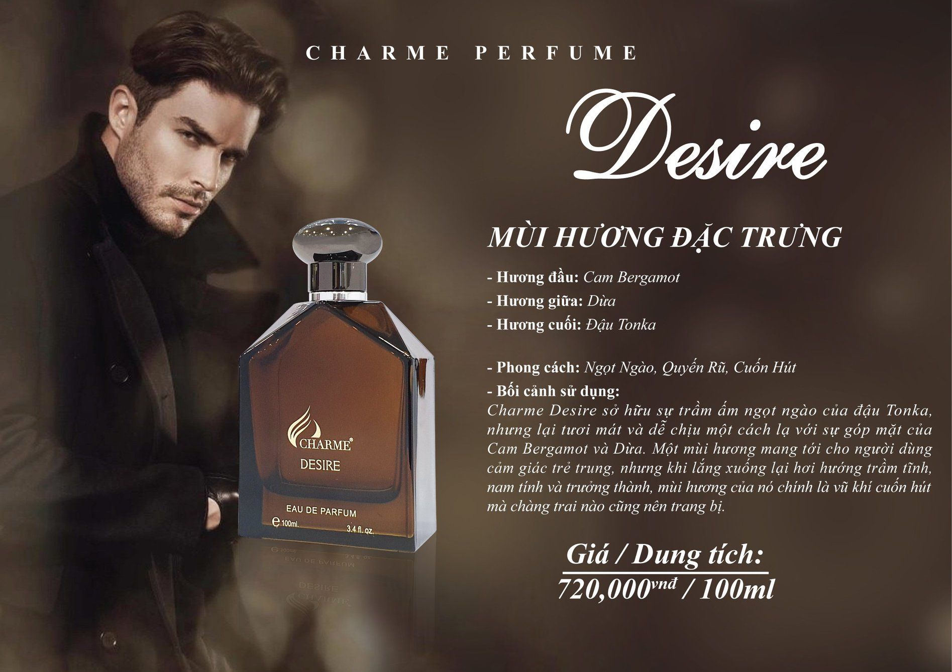  Nước hoa nam Charme Desire 100ml (Thanh Lý Chai trưng Bày Ko Hộp) 