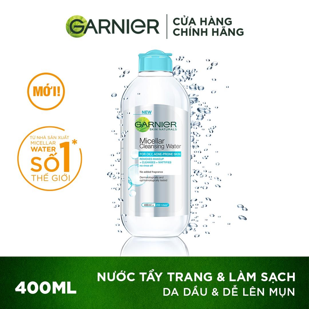  Nước Tẩy Trang Garnier Dành Cho Da Dầu Và Mụn Micellar Cleansing Water For Oily & Acne-Prone Skin 400ml 