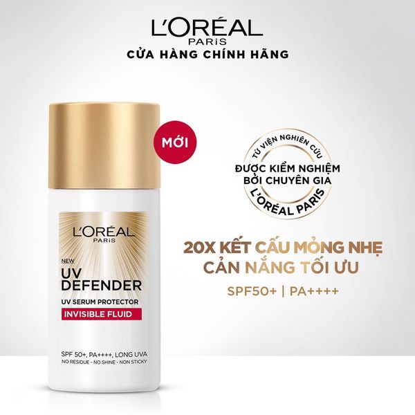 Kem Chống Nắng L'oreal Paris X20 Thoáng Da Mỏng Nhẹ UV Defender Serum Invisible Fluid SPF50+ PA++++ 50ml