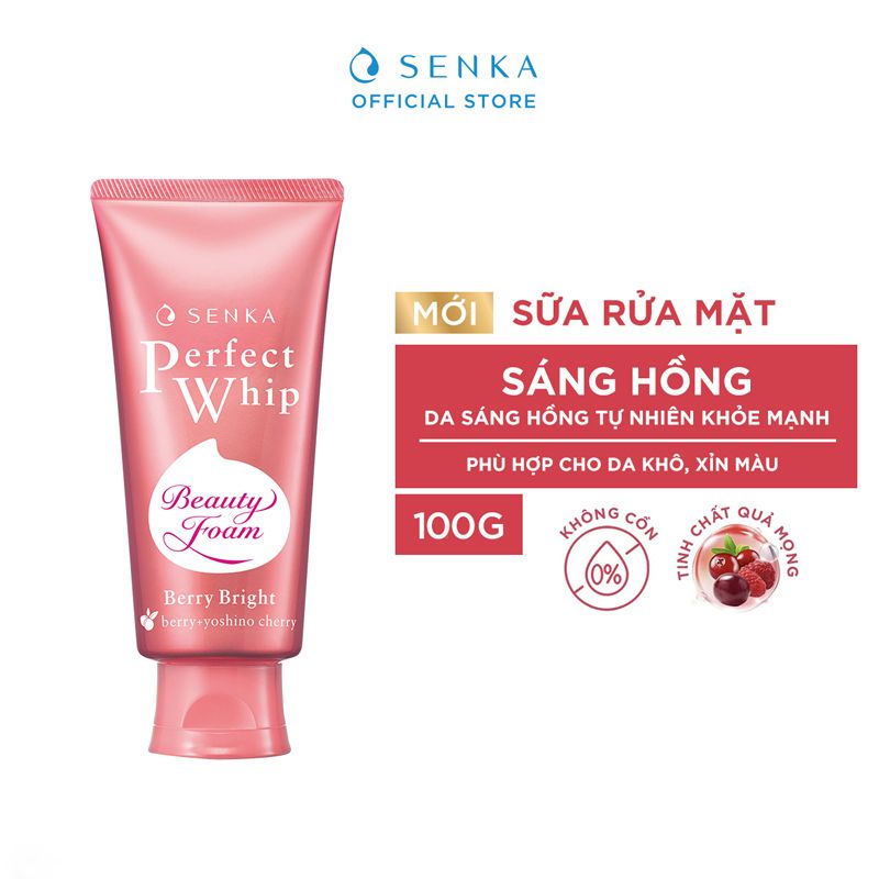  Sữa rửa mặt Senka dưỡng da sáng hồng Perfect Whip Berry Bright 100g 