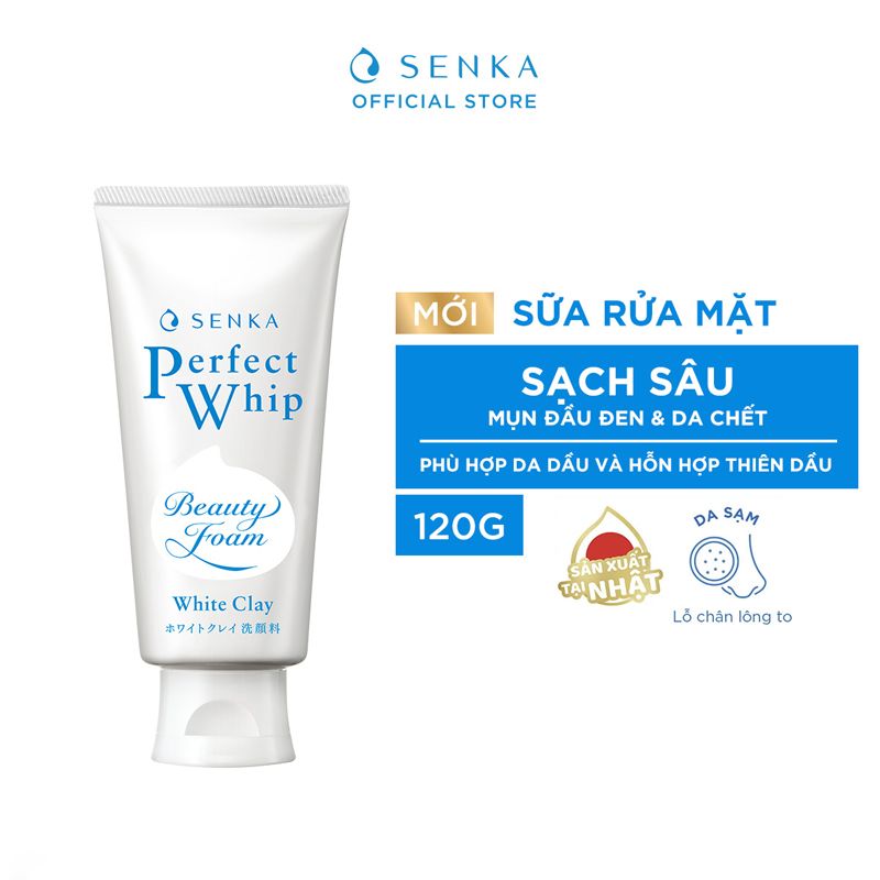  Sữa Rửa Mặt Senka Chiết Xuất Đất Sét Trắng Làm Đều Màu Da Perfect White Clay 120g 