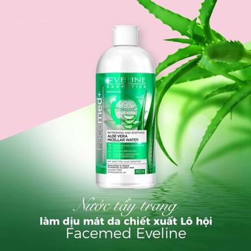  Nước tẩy trang Eveline Facemed+ dịu mát da chiết xuất lô hội Aloe Vera 400ml 