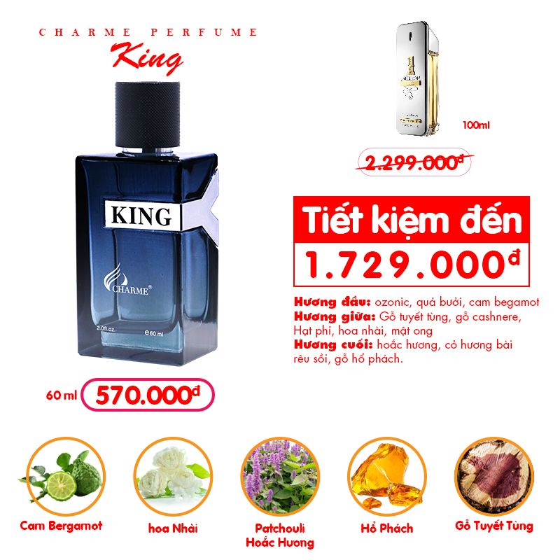  Nước Hoa Nam Charme King 60ml (Chai ko hộp) 