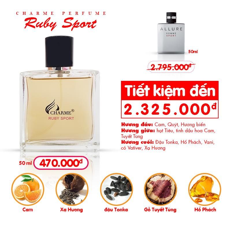  Nước Hoa Nam Charme Ruby Sport 50ml (Chai ko hộp) 